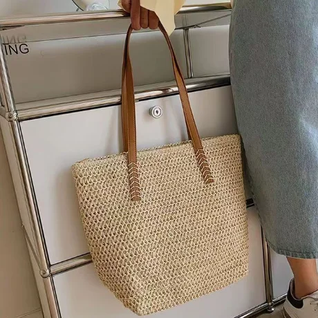 HUAYI Hollow paper rope woven bag fashion shoulder straw woven bag casual women's shoulder bags