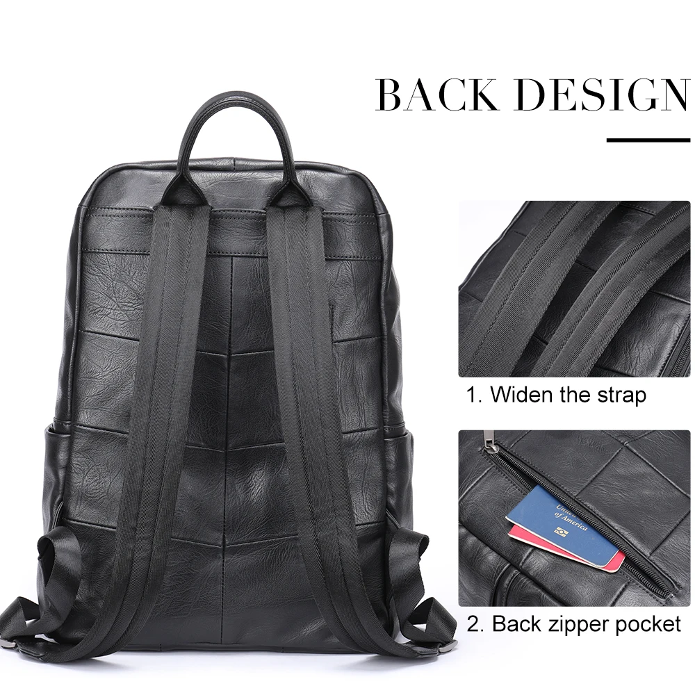 Classic Black Casual Men's Backpack Large Capacity Travel Daypack Laptop Bag Genuine Leather Backpack for Men