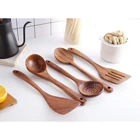 Farmhouse Restaurants 6pcs Natural Wood Cooking Kitchen Wooden Utensil Set With Holder