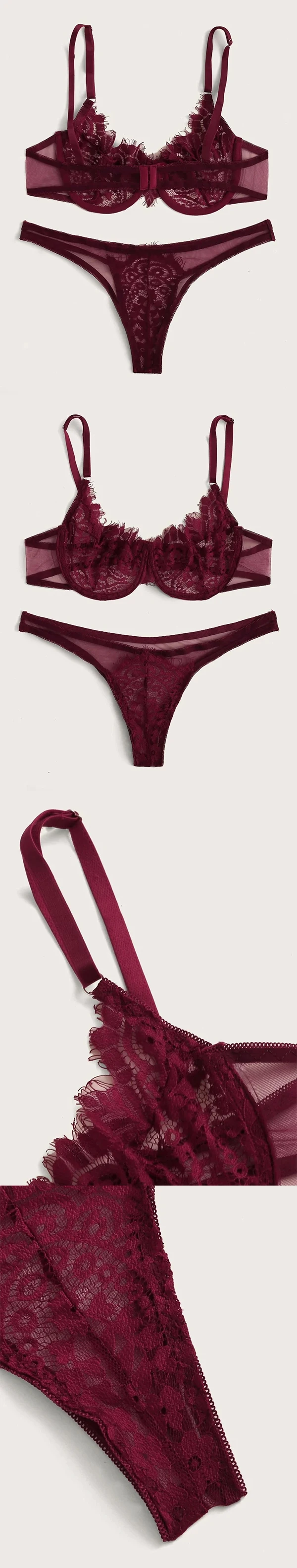 Sexy Lingerie Woman Lace Transparent Underwear Fairy Embroidery Brief Sets Delicate Bra Kit Push