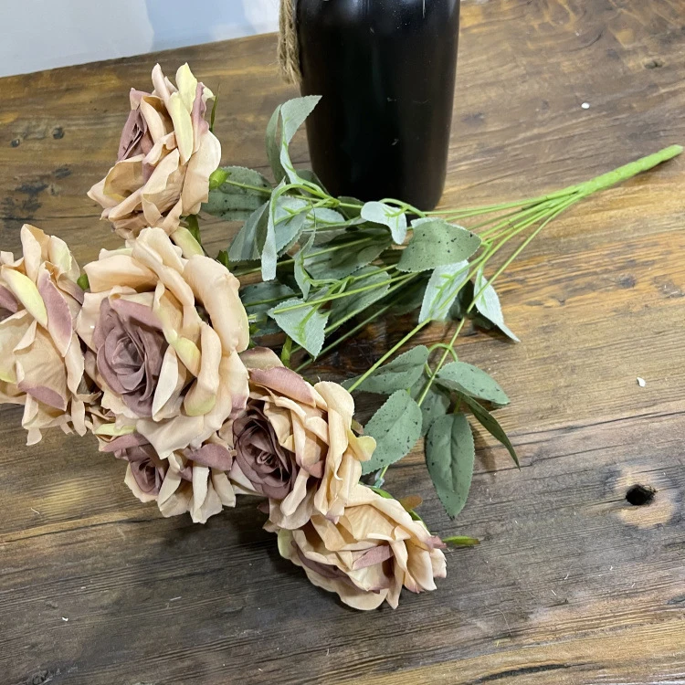 Hot Sale 9 Heads Artificial Rose Bouquet Centerpieces For Wedding Table Decorative Flowers