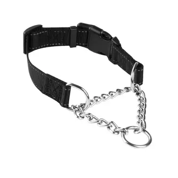 Direct sales Reflective Adjustable Nylon Martingale Dog Chain Collar with Metal Chain For dog Walking