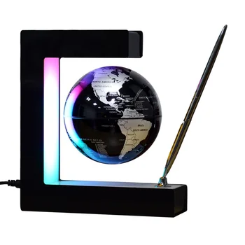 New E shape magnetic floating and rotating 106mm globe with decorative pen