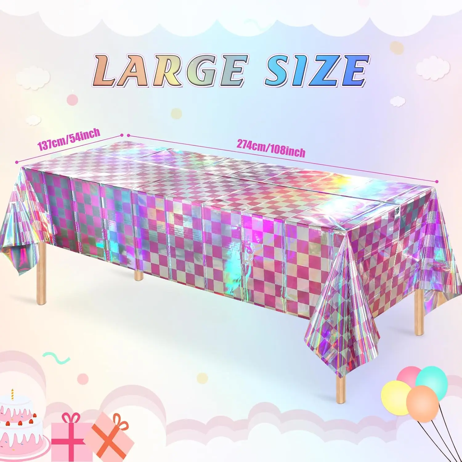 Waterproof Luxury Dinner Custom Rectangular Pvc Plastic Print Racing Flag Laser Pink Grid Disposable Table Tablecloth For Party