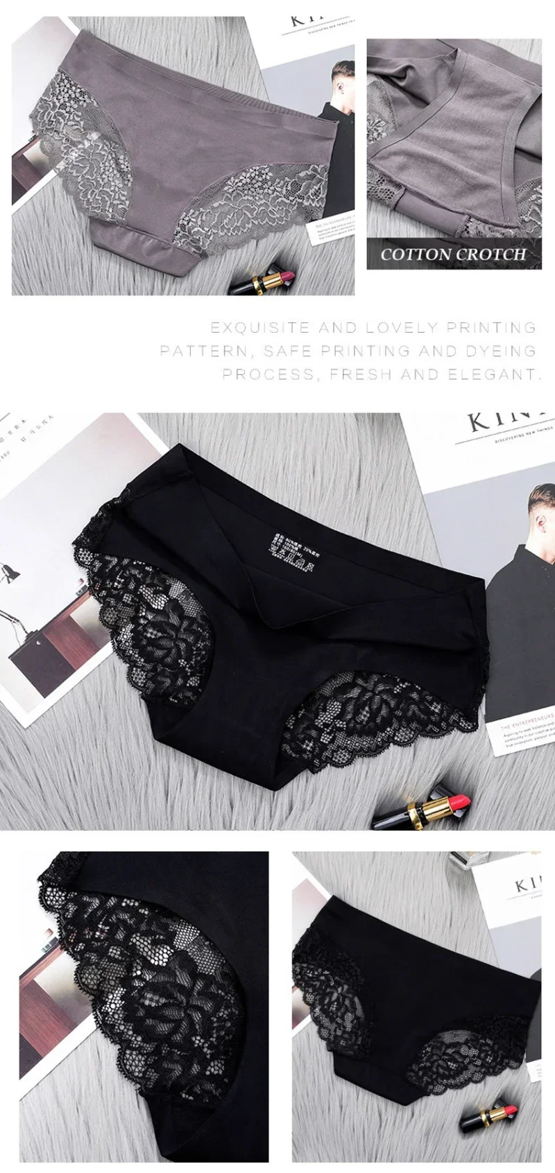 8-Pack Women's Lace Panties - Seamless Briefs, Low Rise, Comfortable Underwear (72% Nylon, 18% Elastane, 10% Polyester)