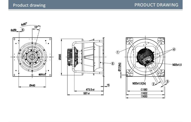 Centrifugal Fan, K3G500-PB33-01, 500mm, 1760RPM, 12000CFM - detail 6