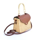 Hand Ladies Bag Popular Hand Woven Rattan Ladies Shoulder Bag For Beach Shopping With PU Strap