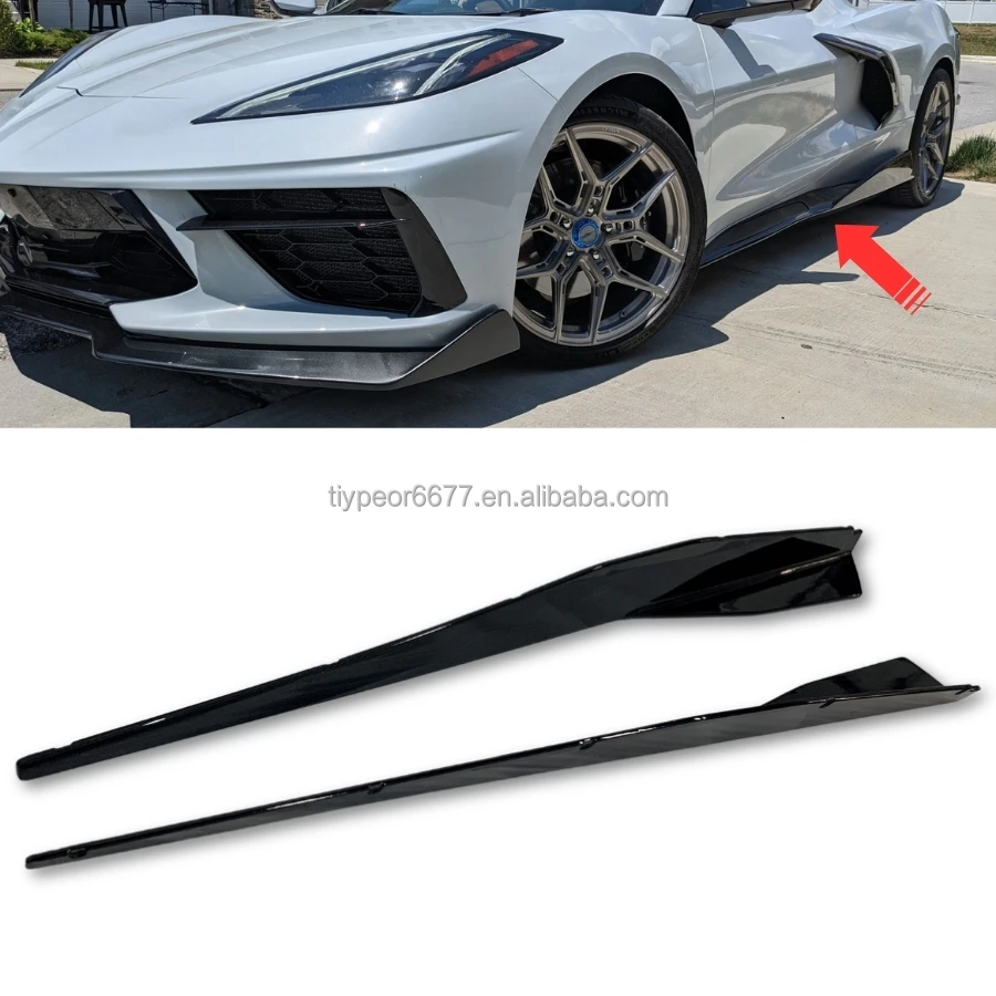 product tiypeor performance side skirts extension panel lip for chevrolet corvette c8 2020 modified extensions rocker trim-3