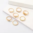 Ring Wholesale Women's Gold Plated Leaf Ring Diamond Butterfly Ring 7 Pce Set