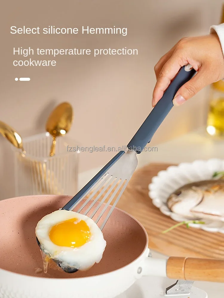 product luxury custom eco friendly kitchen non stick stainless steel silicone heat resistant spoons for frying pancakes eggs fish steak-3