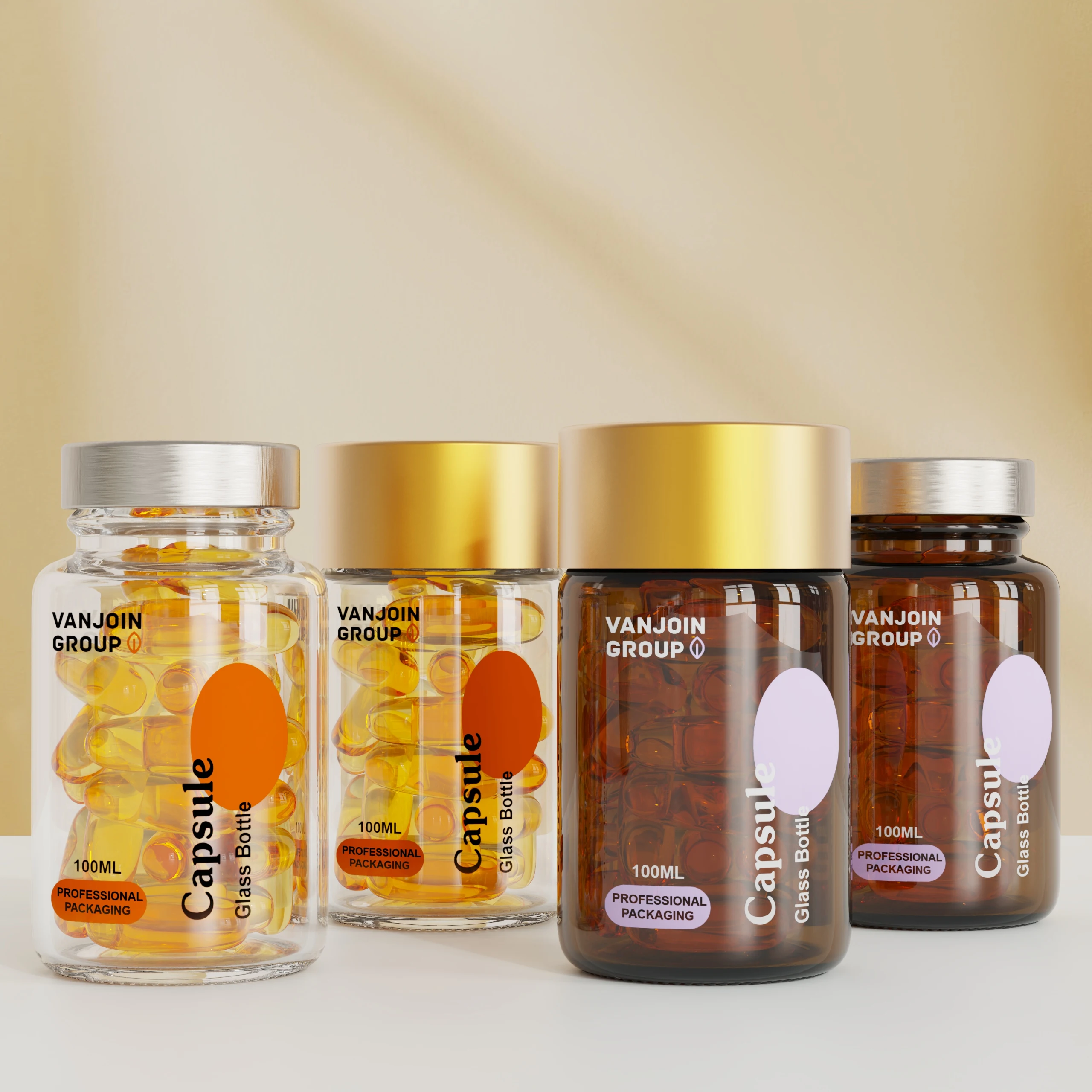 Amber 100ml Glass Capsule Medicine Bottle with Gold Screw Lid Pharmaceutical Tablets Pill Bottle Food Grade