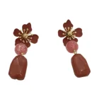 Earring Red Drop Flower Shaped Earring Red Bead With Zinc And Stone For Delicate Women