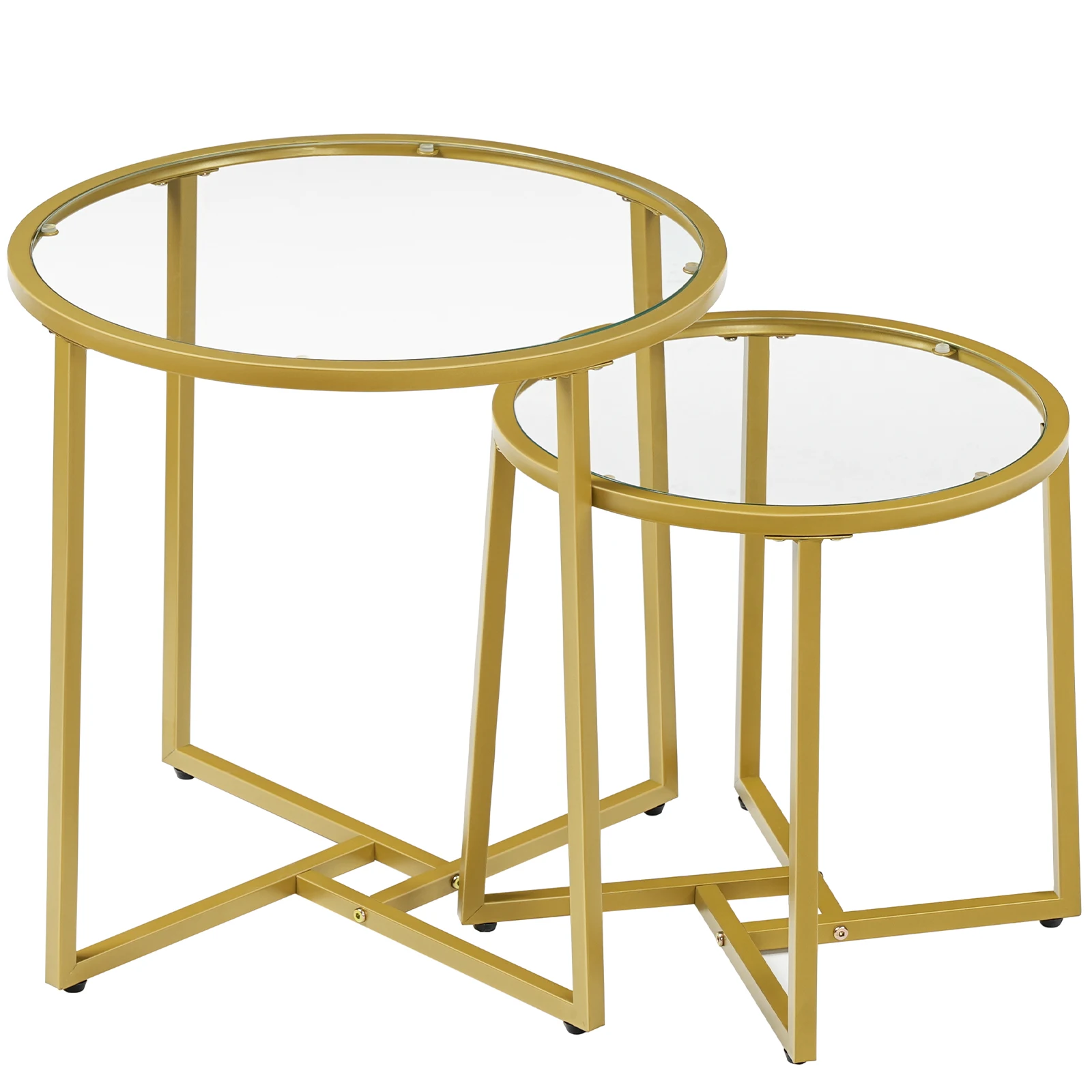 Wholesale Living Room Modern Round Nesting Glass Gold Coffee Table Set of 2 Center Table Stacking Side End Table with Storage