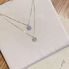 Design Japanese And Korean Fashion 925 Sterling Silver Zircon Pendant All-Match Full Diamond Square Necklace Design Sense