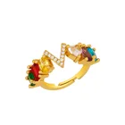 Ring Hot Sale Microinlaid High Grade Zircon Copper Gold Round Full Diamond 26 Letter Ring For Women