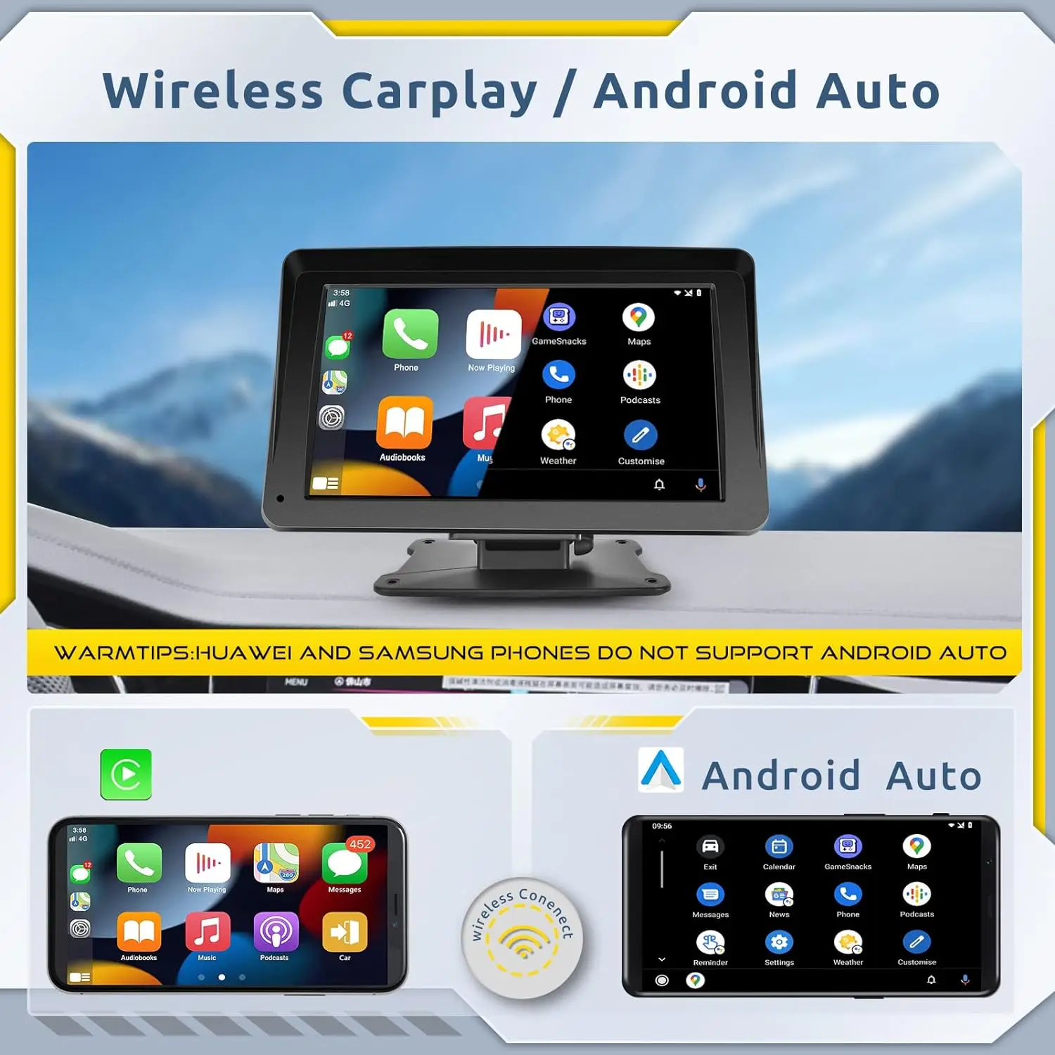 Portable Wireless Car Stereo 7 Inch Hd Carplay Touch Screen Mp5 Player portable carplay screen