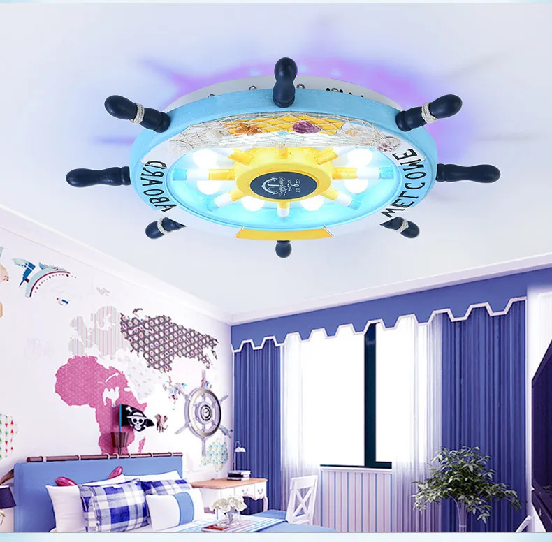 Mediterranean Cartoon Creative Sailboat Boy Girl Princess Room Chandelier Ceiling Lamp