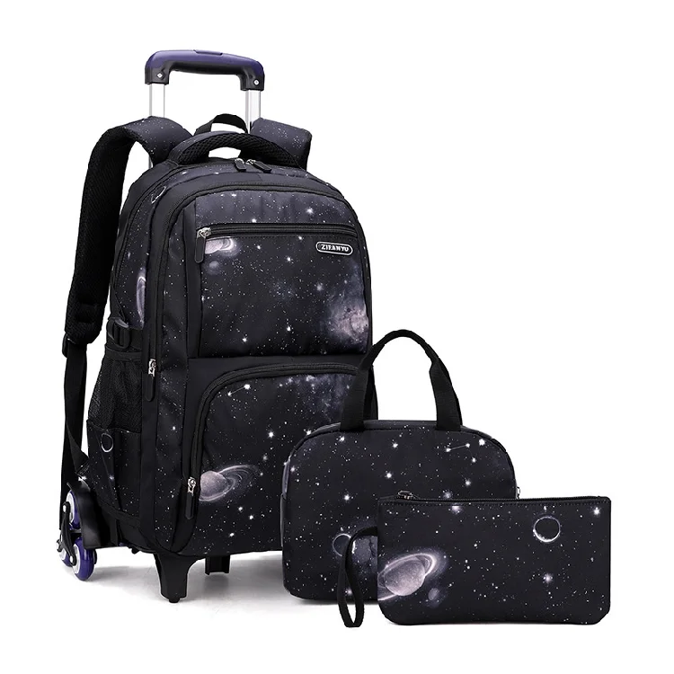 3pcs Set Kids School Rolling Backpack Trolley Bag Student Backpack on Wheels School Wheeled Backpack Bag for Teenagers Travel
