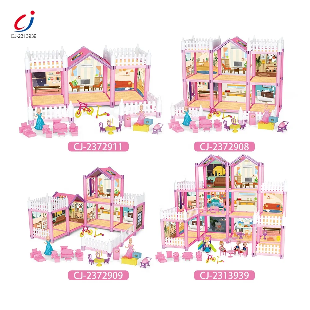 Chengji wholesale new design plastic assembly villa toys doll house kids model house toys girl princess diy preschool villa toys