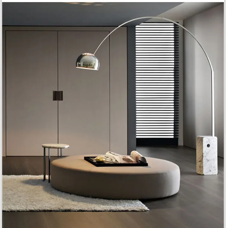 Modern Marble Base Arc Standing Floor Lamp For Living Room