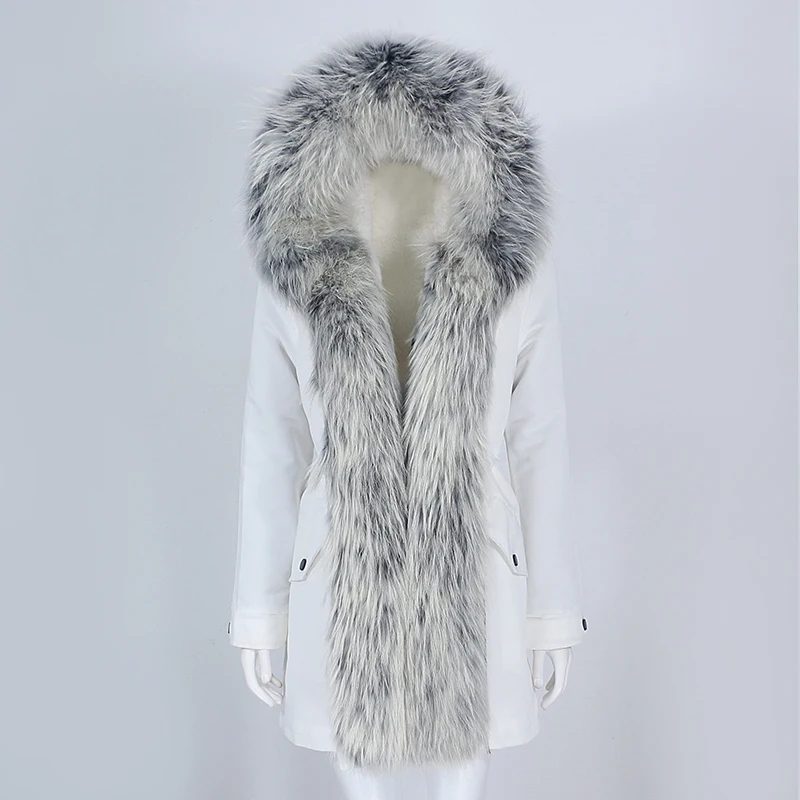 Oftbuy 2024 Waterproof Parka Real Fur Coat Winter Jacket Women Natural Raccoon Fur Collar Hooded 0790