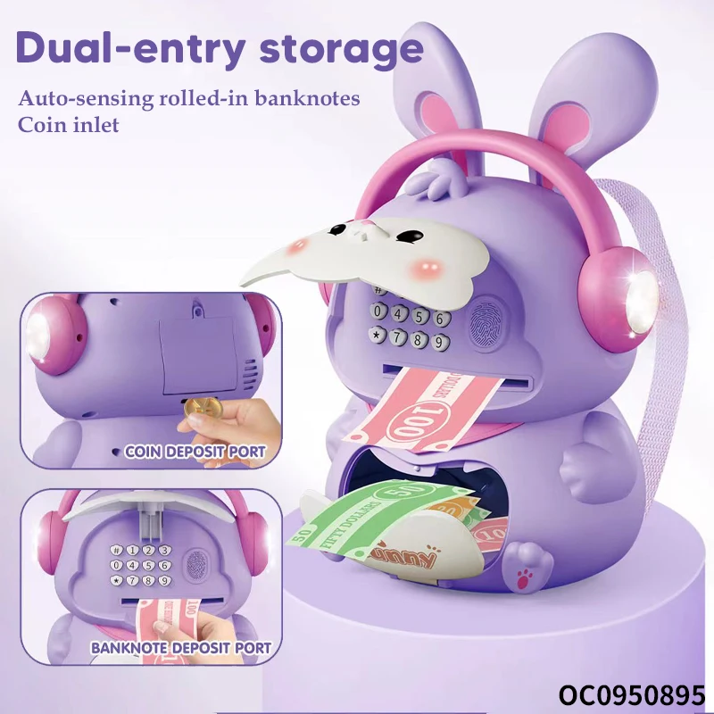 Plastic rabbit backpack piggy bank electronic money box toys 2024 for child