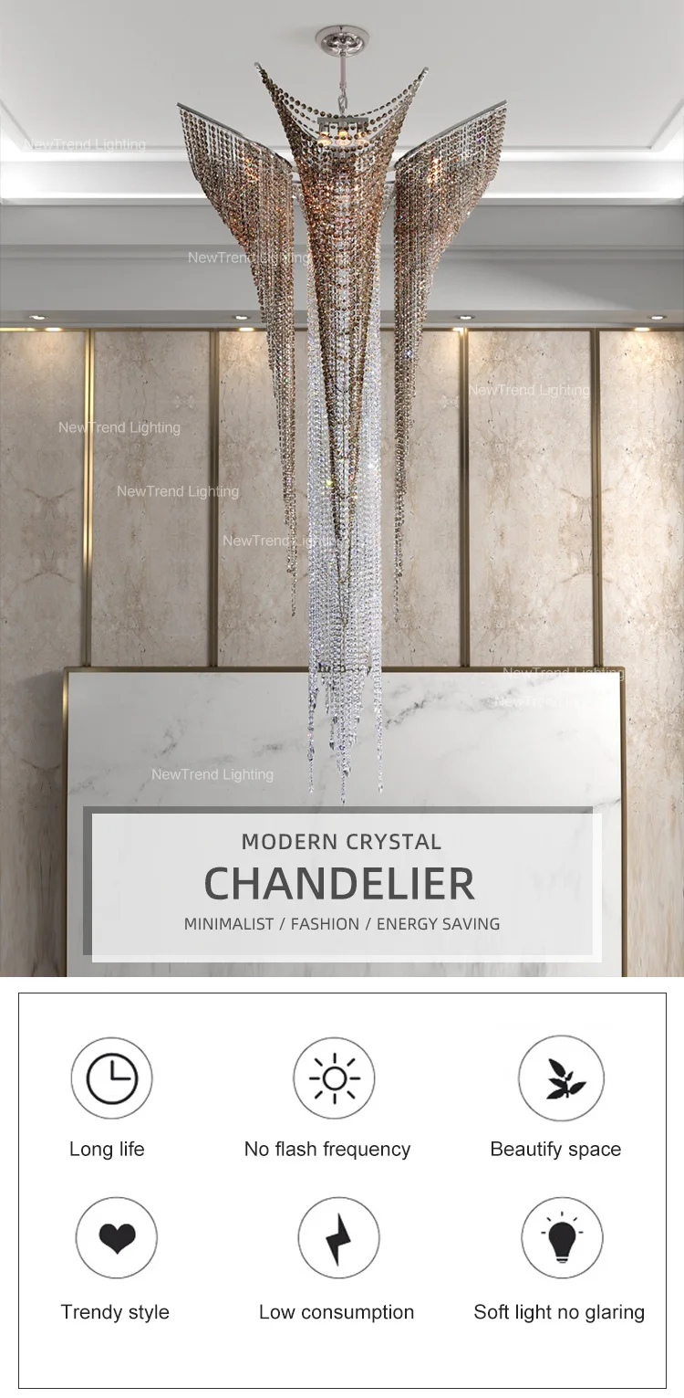 CPL-291 Luxury Style Indoor Decoration Hanging Light Hotel Lobby Hall Villa Staircase Crystal Bead Chain LED Chandelier supplier