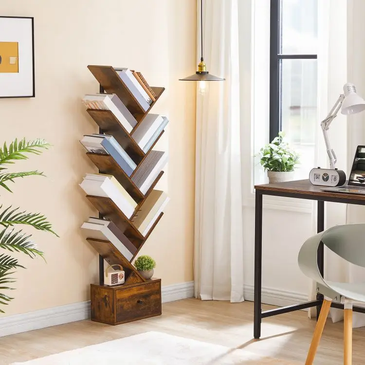 Wholesale Wood Tree Shaped Bookshelf Tree Branch Bookcase Wooden Free Standing Book Tree Shelf Book Case