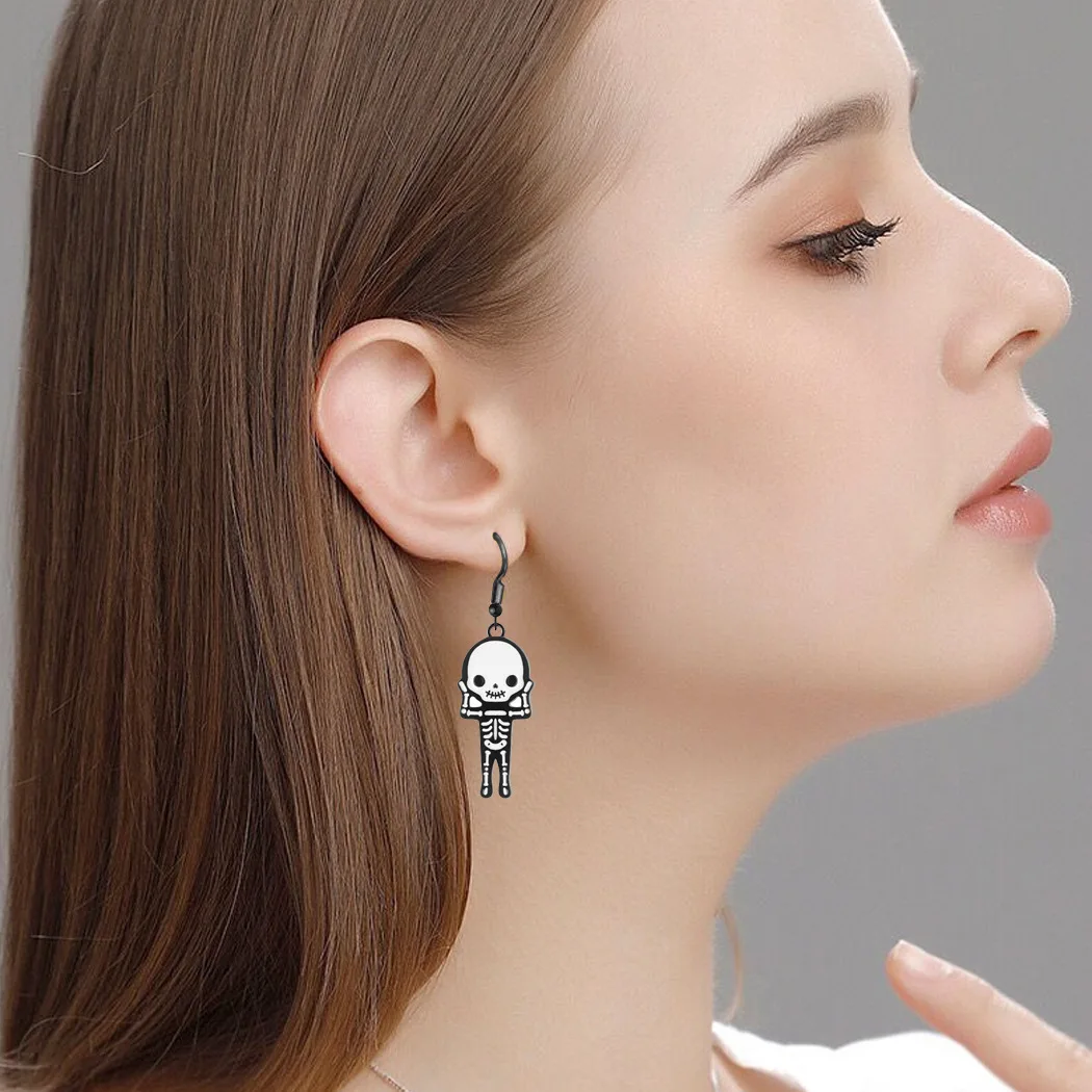 (Wholesale) Hot Selling Enamel Skeleton earrings For Halloween Gift