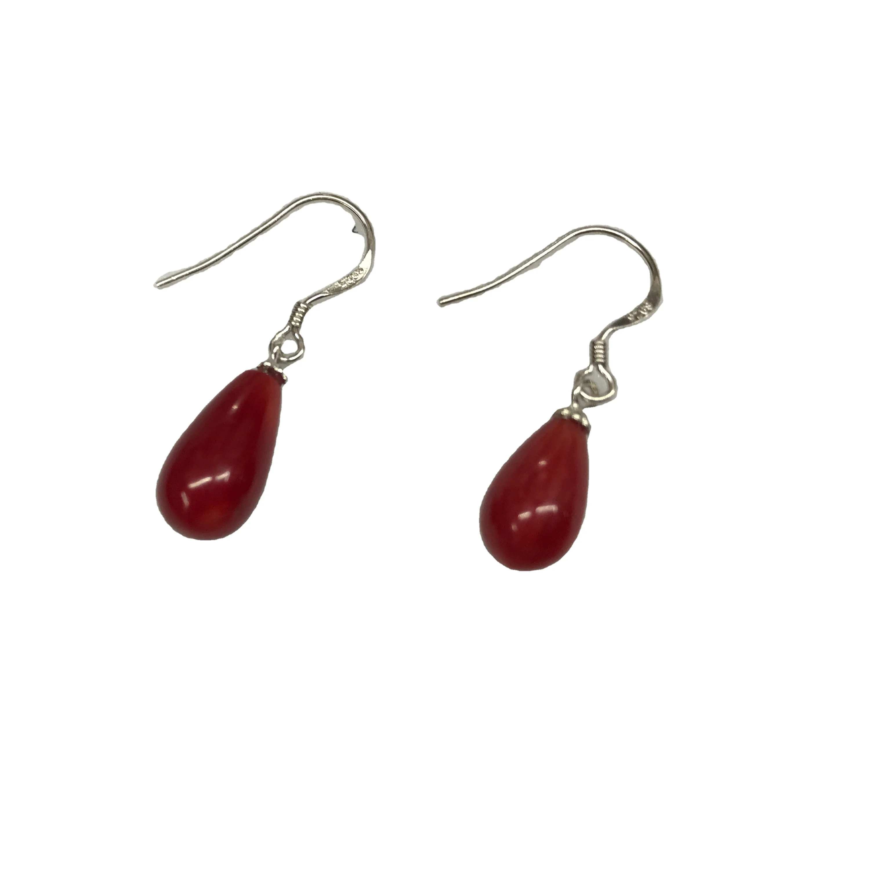 A PAIR OF LONG RED CORAL  BEAD  EARRINGS WITH 925 SOLID SILVER HOOKS NEW.. 