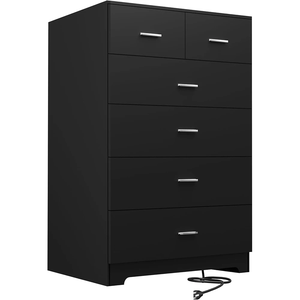 product nu deco mh25809 6 drawer wooden modern dresser with power outlets black tall storage smooth metal rail for bedroom-0