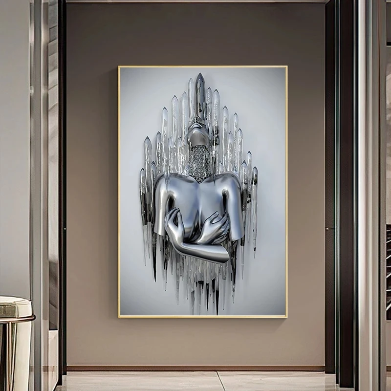 Metal Figure Statue Art Canvas Painting Romantic Abstract Posters and Prints Lover Wall Pictures Modern Living Room Home Decor