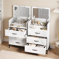 Stylish Vanity Desk with Mirror and Light modern dressing cabinet with 3 Drawers with makeup organizer for bedroom
