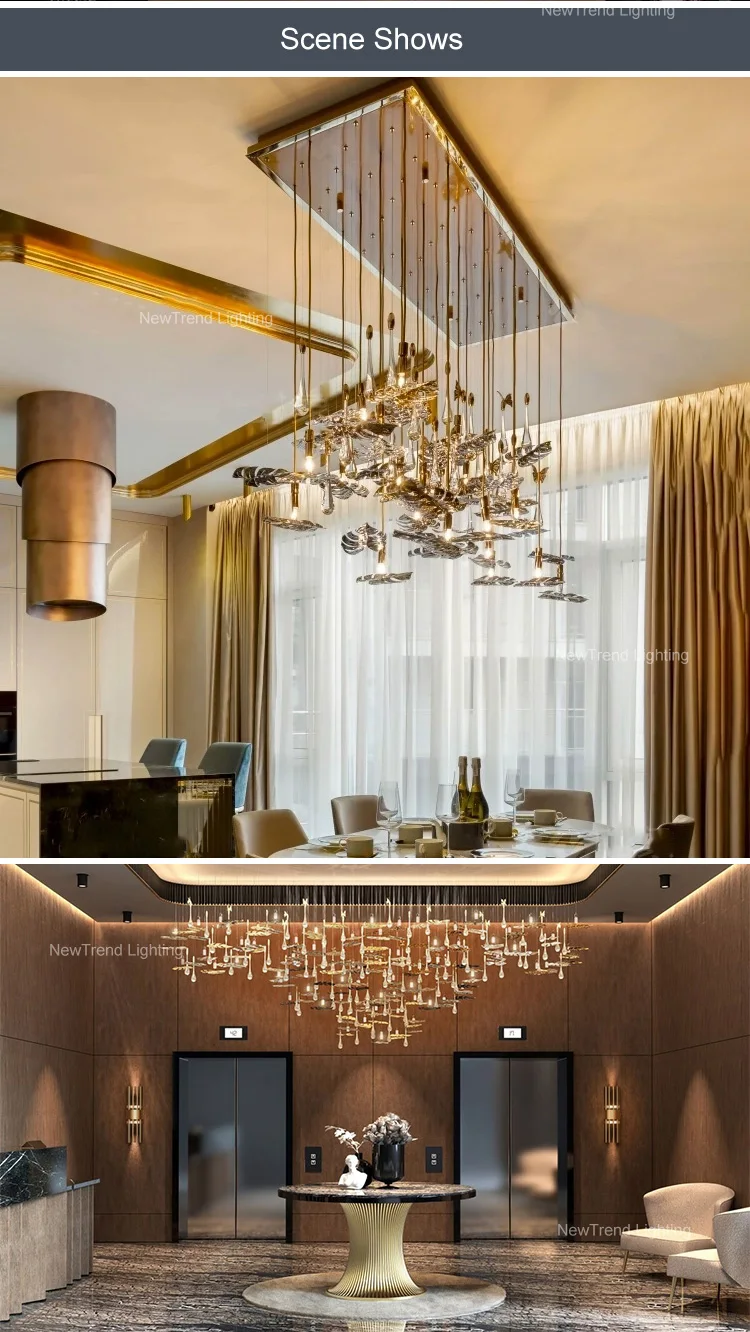 CPL-341 Nature Style Indoor Decoration Hanging Lighting Villa Hotel Hall Staircase Leaf Shape Led Chandelier supplier
