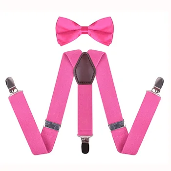 custom kids adjustable elastic pink suspenders and bow tie matching tuxedo unisex suit for boy girl