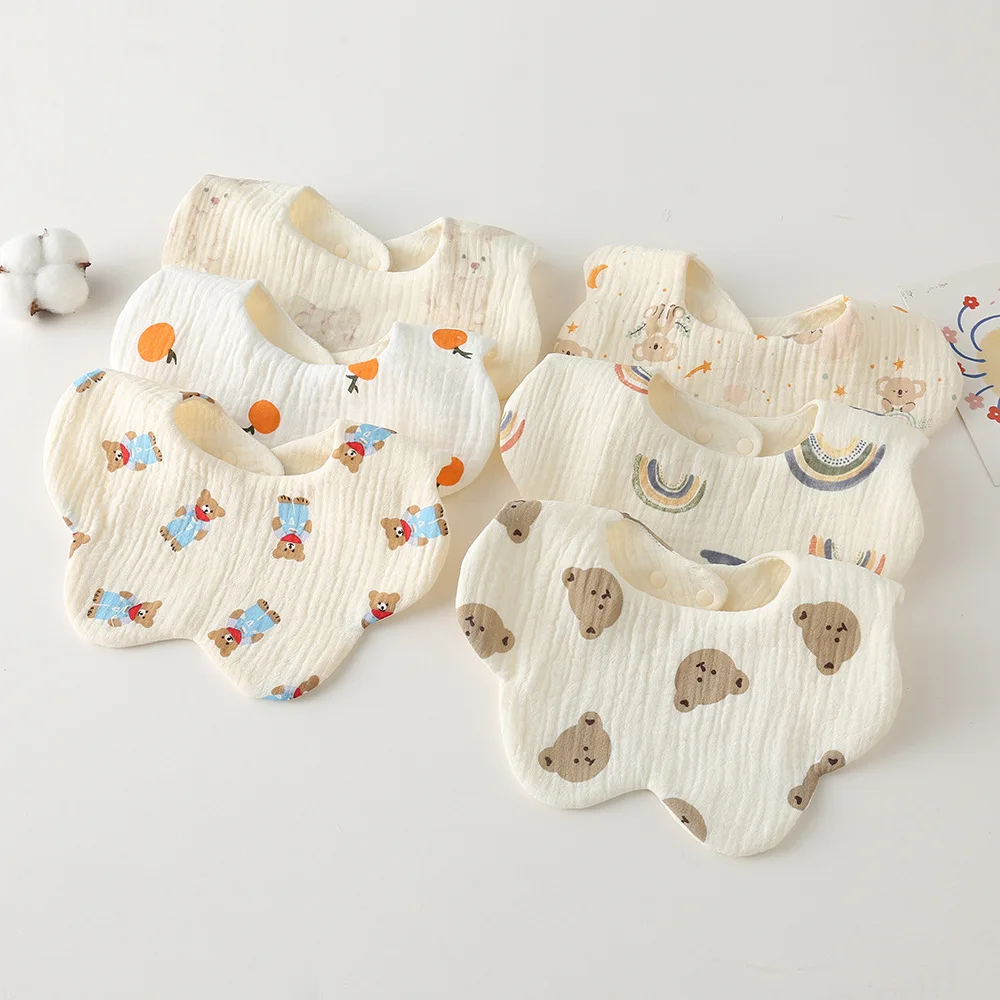 Newborn baby bib feeding saliva towel ribbed and terry 6 layers baby bibs ribbed muslin with adjustable buttons