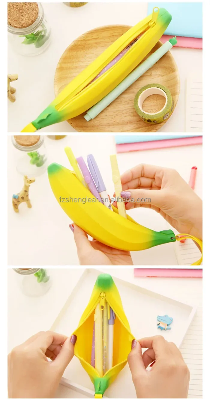 product novel kawaii cute 3d small silicone silicon banana shaped pencil case pouch custom kid school bag girls stationery-5