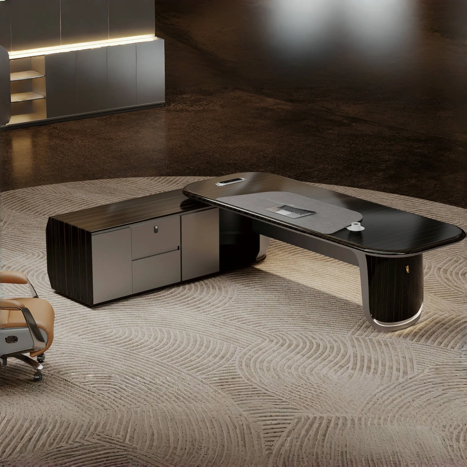 Modern MDF Black Office Desk Regular Size L Shaped Melamine Wood Style for Study Work Computer Table for Office Furniture