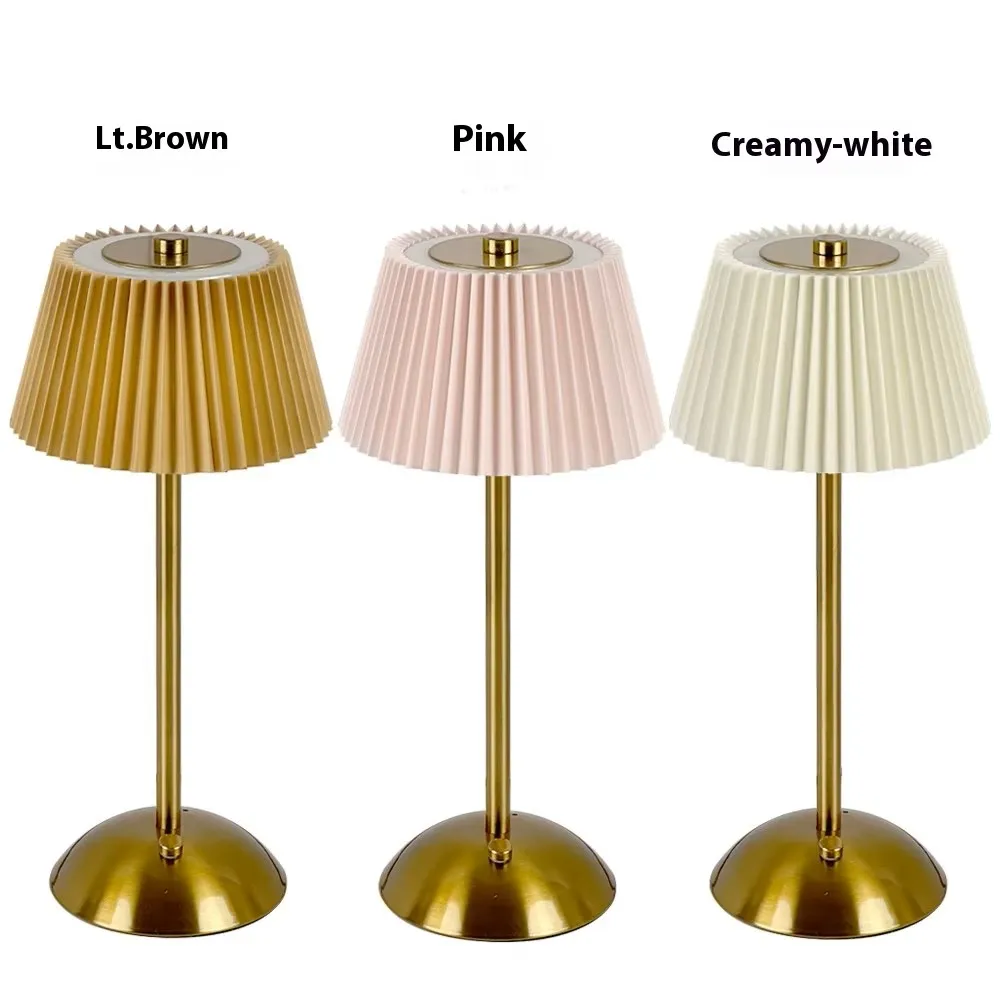 Modern Minimalist Rechargeable Touch Night Light Pleated Fabric Metal Bedside Atmosphere Lamp 5V Battery Cross-Border Table Lamp