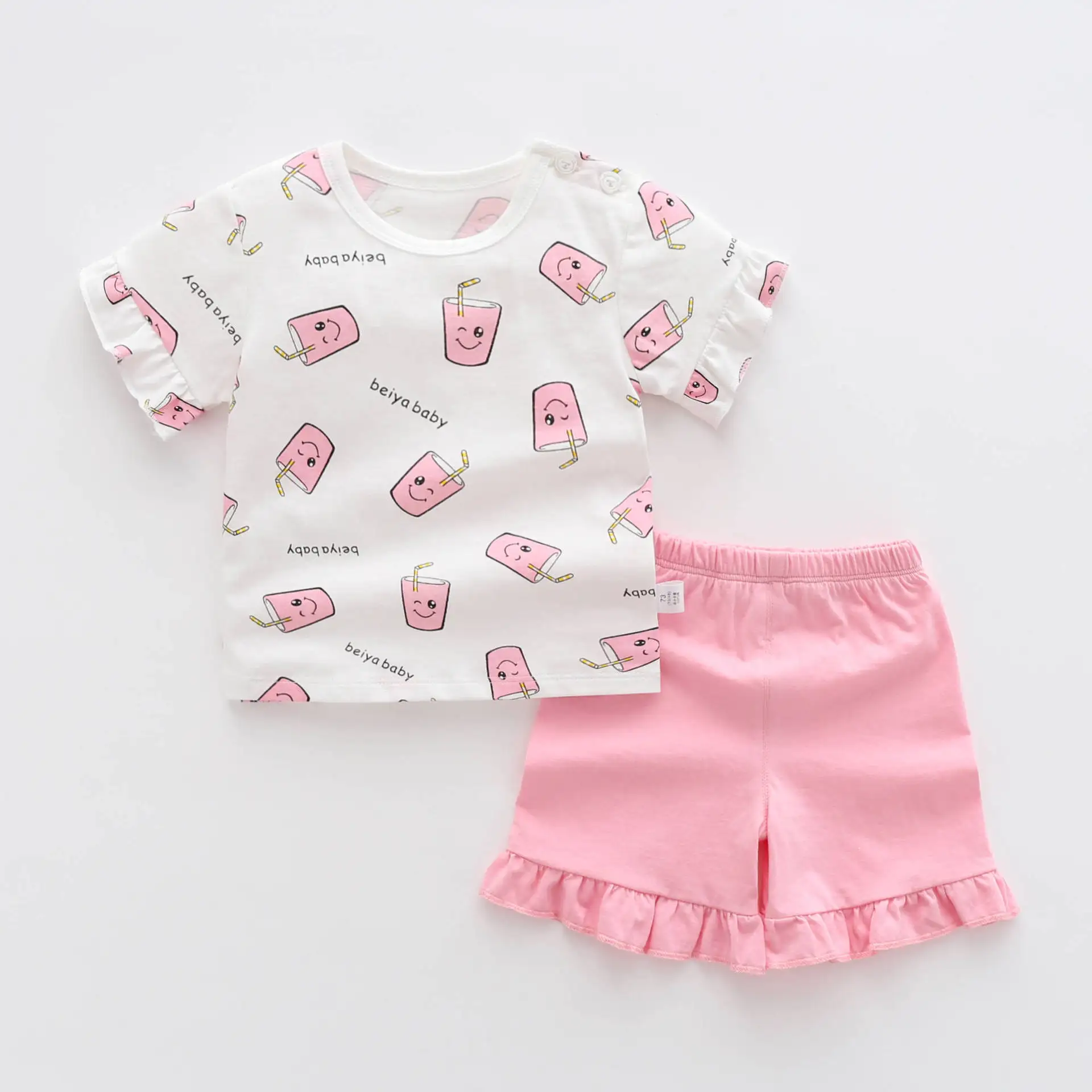 manufacturer Wholesale New Baby T-Shirt Shorts 2 Piece Set Cute Printed Kids T-Shirt Shorts 100% Cotton Set