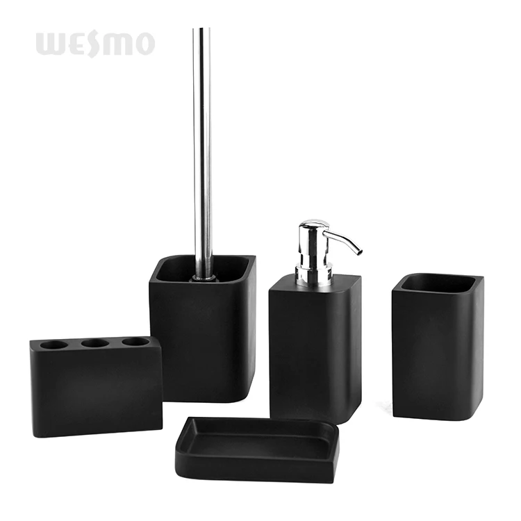 Hotel 5 pieces Polyresin Accessories Bathroom Sets For Home Decorations Luxury Black Resin Bathroom Accessories Set