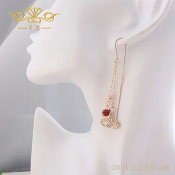 Minimalist Design Hypoallergenic Women Jewelry 18K Gold Plated Link Drop Double Stud Chain Long Earrings Designs for Women