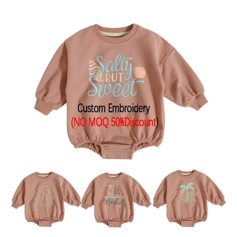 Private Label Print Baby Romper Boutique Newborn Bodysuit Cotton Fleece Embroidery Toddler Sweatshirt Clothes