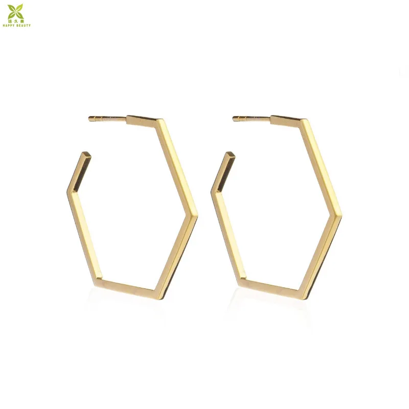 gold hexagon hoop earrings