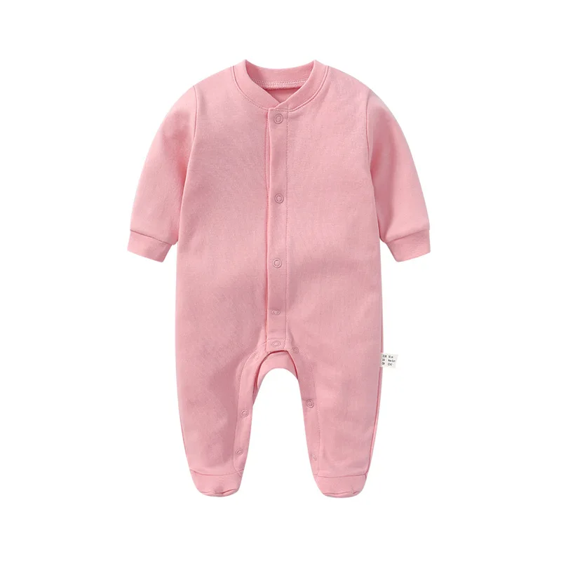 manufacturer OEM Jumpsuit Sleepwear Baby Blank Organic Cotton Footed Pajama LongSleeve Rompers Infant Soild Plain Baby Sleepsuit