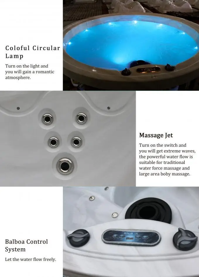 Round Shape Hot Tub Spa with 22 Massage and Air Bubble Jets and 3 KW Heater for 6 Persons