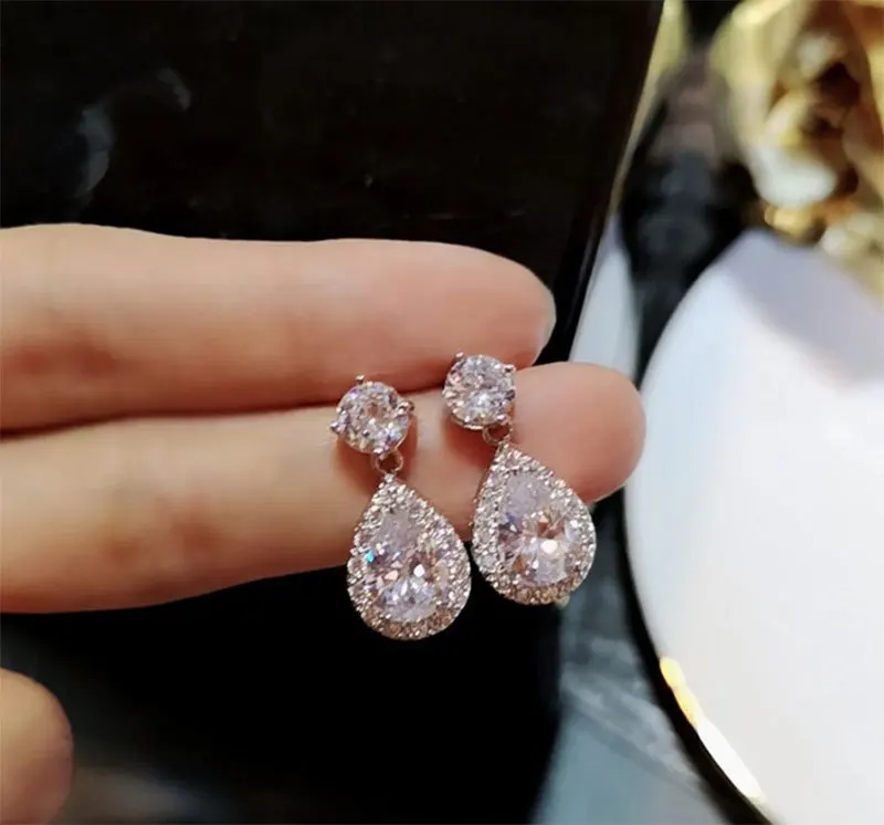 Korean Fashion Silver 925 Crystal Gemstone Drop Earrings Women Girls Luxury Hypoallergenic Stud Earrings Jewelry For Gift