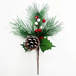 Christmas Decorative Frosted Evergreen pine needle branch Red Berries Branches Artificial Pine Christmas Picks