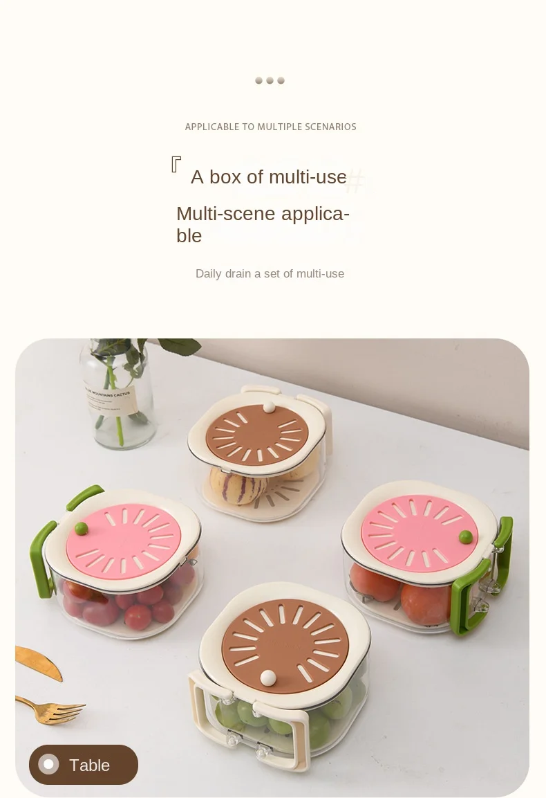 Multifunctional Drain Folding Handle Fruit Fresh-keeping Storage Box with Lid Vegetable Drain Double-layer Fresh-keeping Box