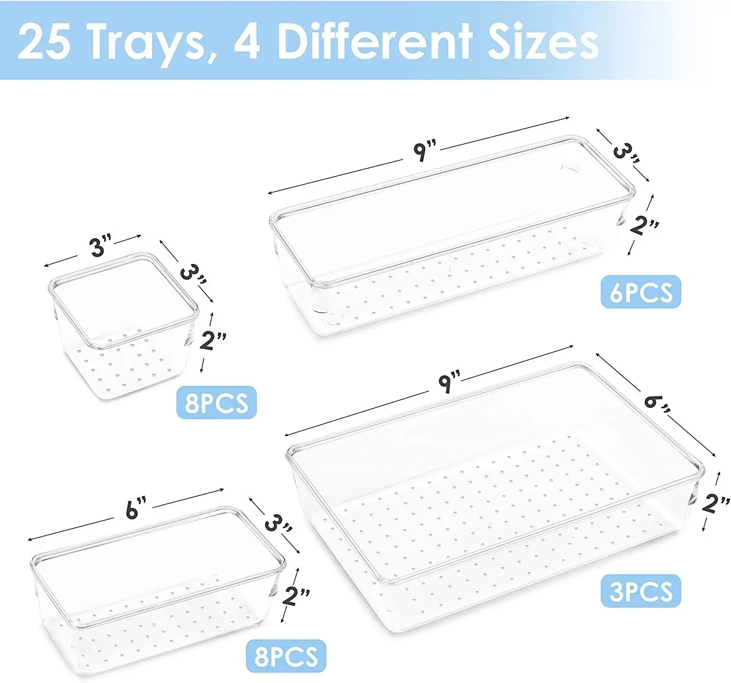 Clear Plastic Drawer Organizer Trays For Makeup Office Desk Bathroom